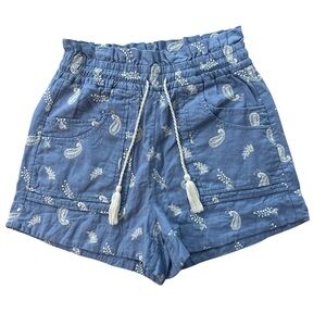 House of Harlow 1960 Embroidered Paisley Linen Blend Paperbag Shorts